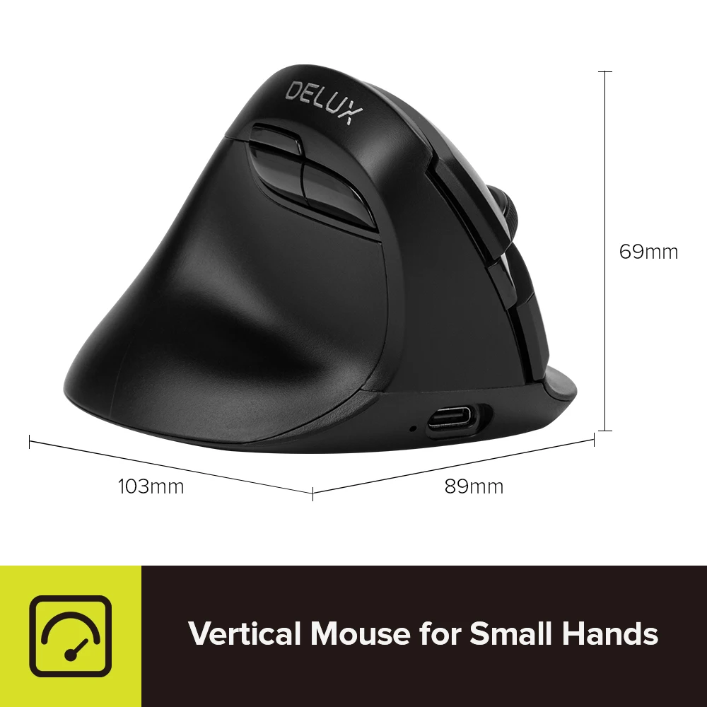 Wireless Ergonomic Mouse for Office Small Hand Bluetooth 2.4GHz Rechargeable Silent Click M618ZD