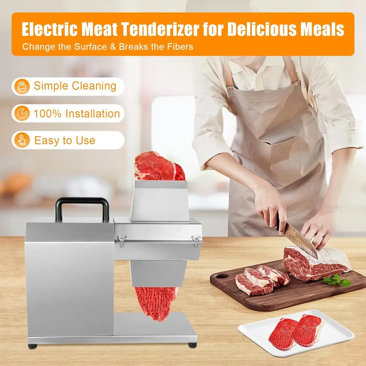 Stainless Steel Meat Tenderizer 180RPM Electric Meat Tenderizer Machine Tenderizer Cuber Meat Mixer Beef St 2