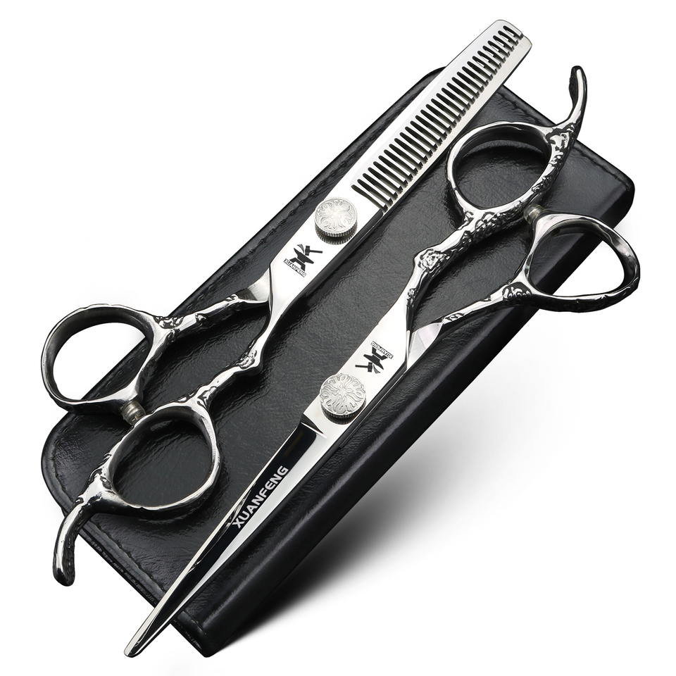 XUANFENG black Mirror Hair Scissors 6-inch JP440C Barber Cutting Scissors and Thinning Scissors Very Cool