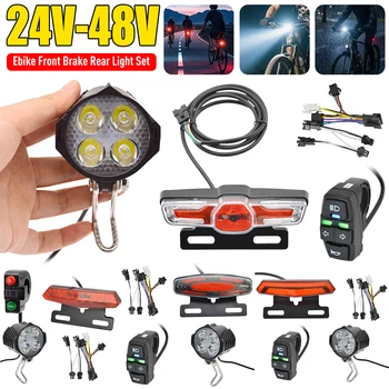 Set Luci Anteriori e Posteriori per E-bike 24V 48V LED, Set Luci Anteriori e Posteriori per Scooter Elettrico con Clacson, Faro, Interruttore e Luce Posteriore
