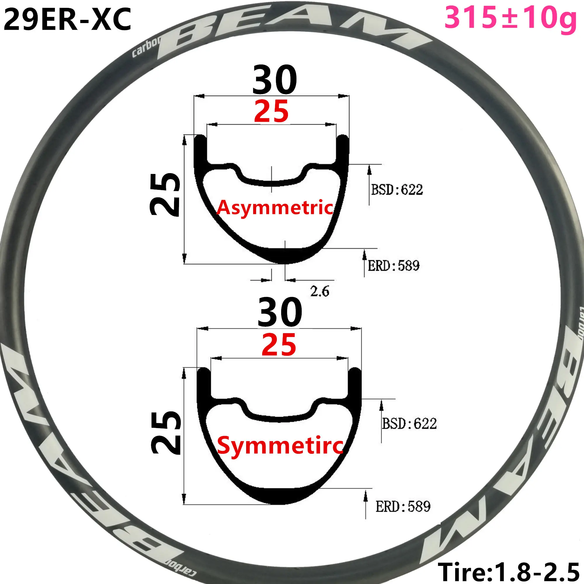 [cb29xc30sl] 320g 30mm Width 25mm Asymmetric 29er Carbon Rim Mtb ...