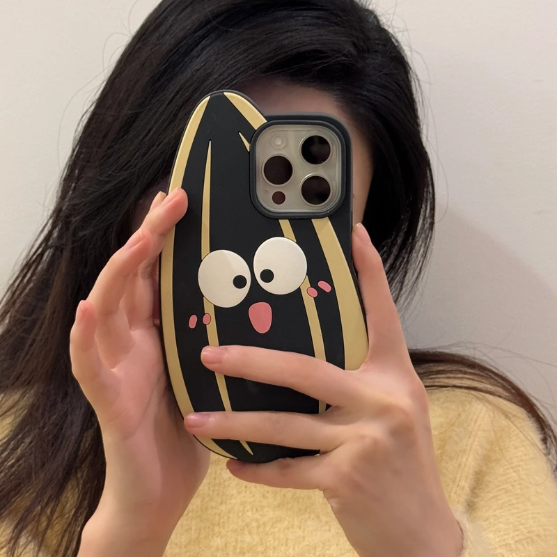 Funny Cartoon Cute Sunflower Seed 3D Silicone Phone Case For iPhone 16 15 13 14 12 Pro Max Shockproof Soft Back Cover