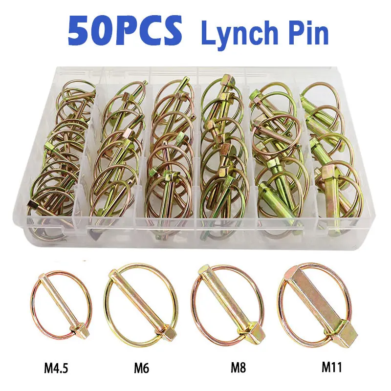 50Pcs Lynch Locking Pin Assortment Kit Heavy Duty Spring Steel Annular
