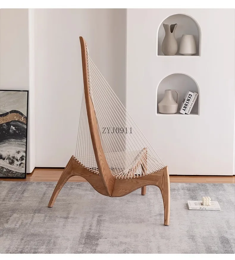 Description Picture 4 of item1Harp chair Solid wood recliner Nordic single sofa Art creative leisure simple sailing chair chairs living room