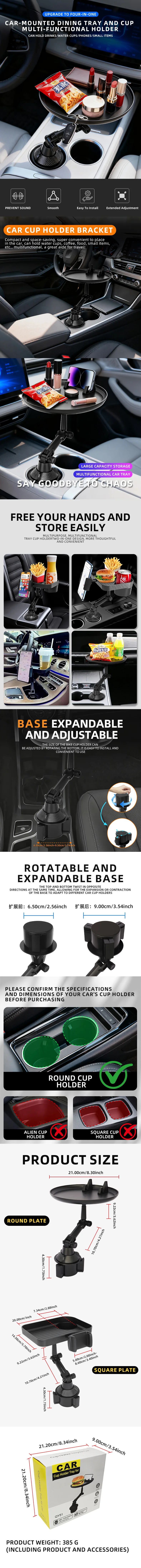 Auto Tasse Halter Expander Einstellbare Auto Lebensmittel Tisch Tablett Laptop Tablett Multifunktionale Innen Automobil Halter Zubehör – Detail 1