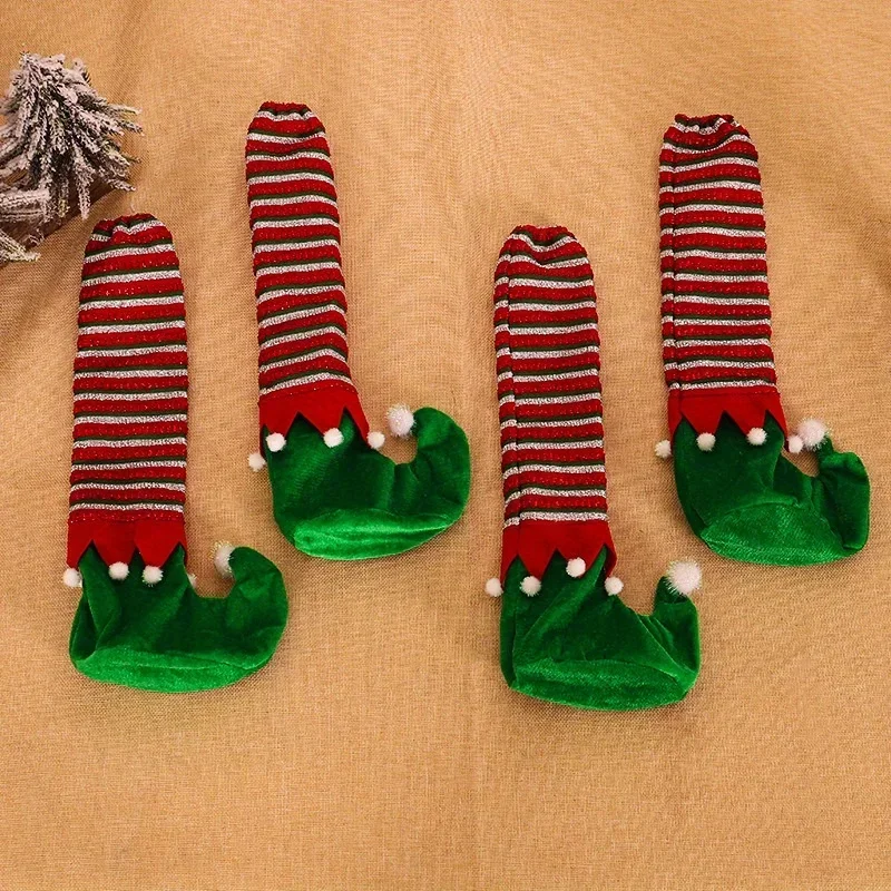 Hot Christmas Table Leg Cover Holiday Chair Stool Decor Cover Family Dining Christmas Decoration Striped Elf Table Foot Cover