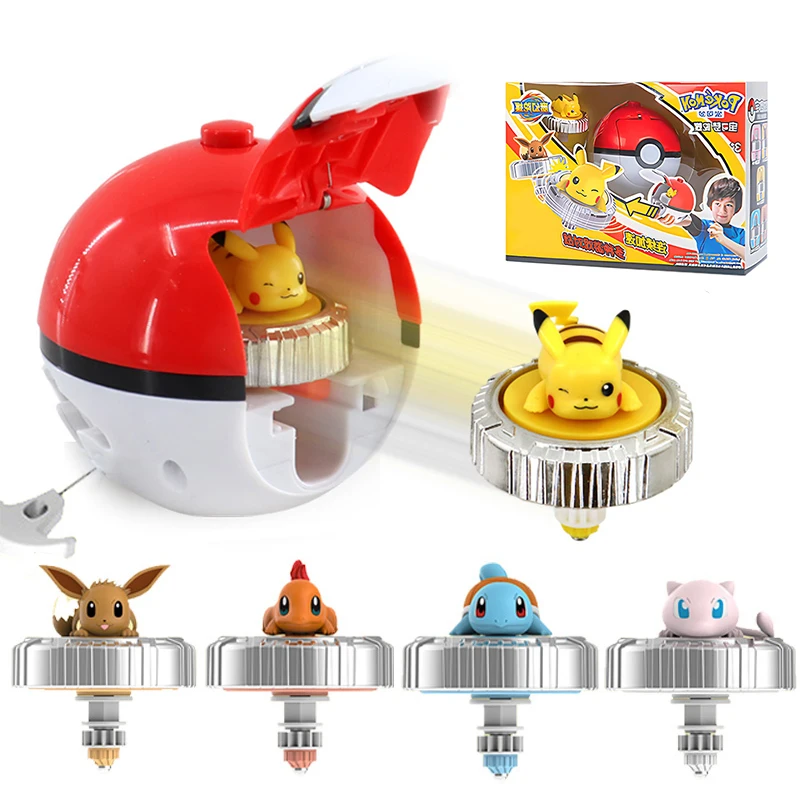 Pokémon Spinning Top Action Figure Set, Pikachu, Charmander, Squirtle, Mew, Eevee, Elf Ball, Gyro Spinner Game, Coletar Brinquedo, Presente Criança