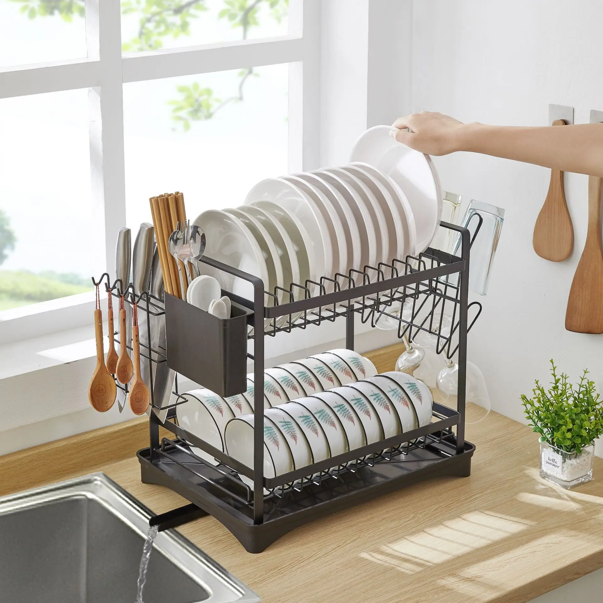 Kitchen Multifunctional Disassembly Dish Rack Kitchen Cutting Board Cutting Board Rack Water Cup Knife Dish Iron Drain Rack