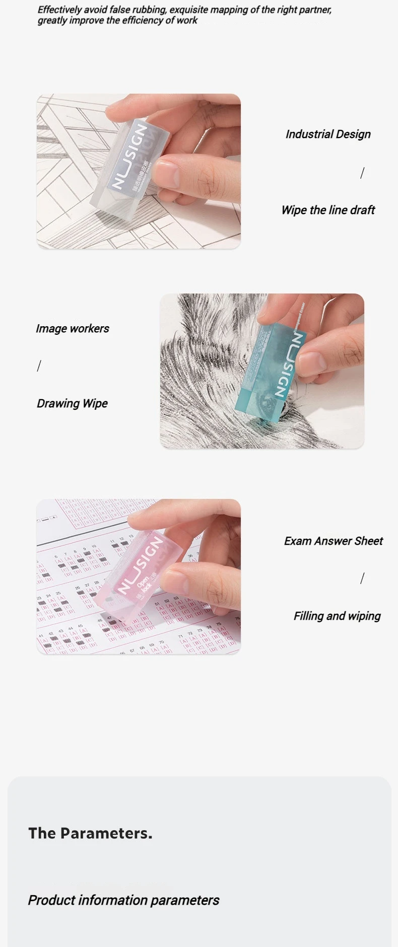 NUSIGN Soft Rubber 2B Pencil Eraser - Art and School Exam Correction Supplies