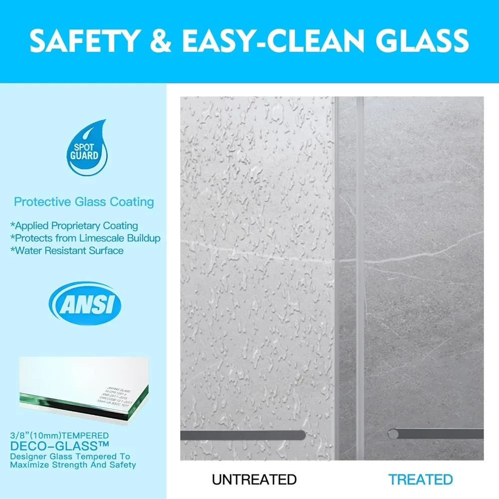 56-60" W x 76" H Double Sliding Frameless Shower Doors, Glass Door with 3/8" (10mm) Clear SGCC Tempered Glass, Shower Doors 3