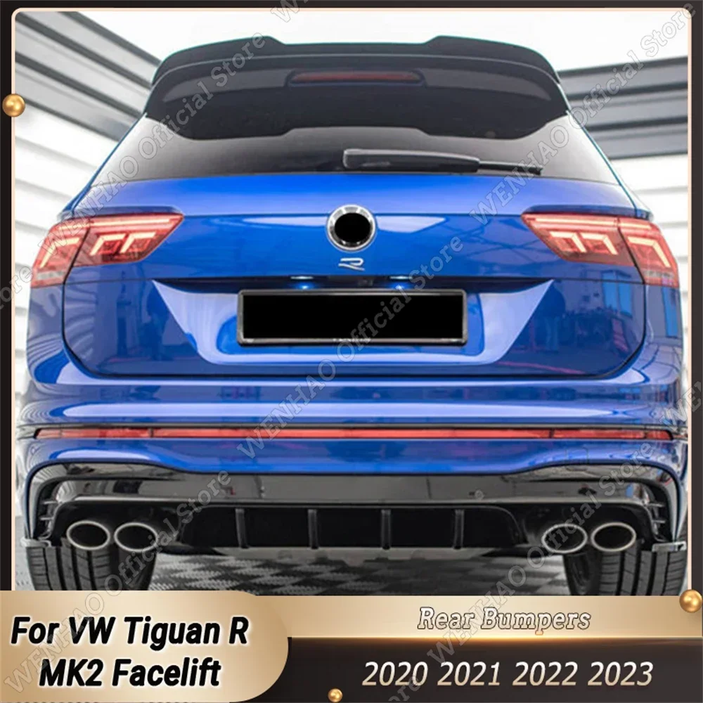 For Volkswagen Tiguan R MK2 Facelift 2020-2023 Car Rear Bumper Lip Spoiler  Chassis Diffuser Body Kits Tuning Gloss Black ABS