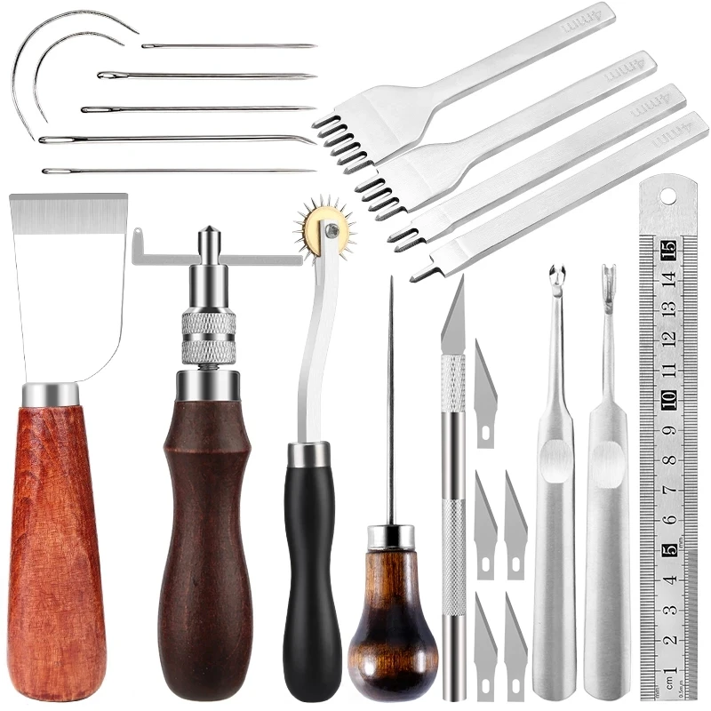 LMDZ Leathercraft Tool Sets With Hand Sewing Stitching Punch Carving Tools And Other Leather Working Accessories For Belt