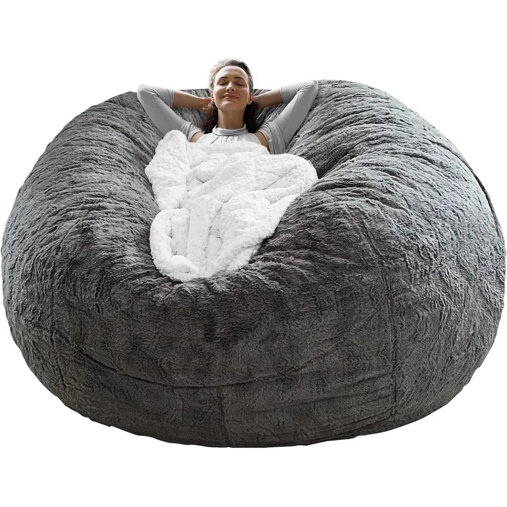 Single Chair Bean Bag Chair Cover(it was only a Cover, not a Full Bean Bag), Big Round Soft Fluffy PV Velvet Sofa Bed Cover