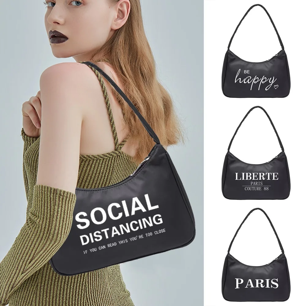 

Shoulder Underarm Bags Casual for Women Fashion Ladies Small Shoulder Shopping Text Print Handbags Zipper Pouch Commute Tote Bag