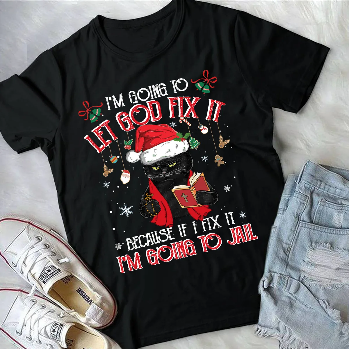 Sto Per Far Sì Che Dio Lo Ripara Me Sto Per Merry Christmas Christmas Tree T-Shirt
