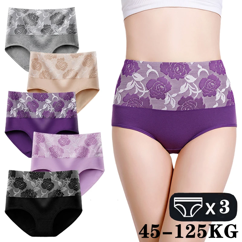 

M-5XL Women's Panties Female Underpants Cotton Underwear High Waist Panties Sexy Lingeries Soft Briefs Plus Size Pantys 3PCS/Lot