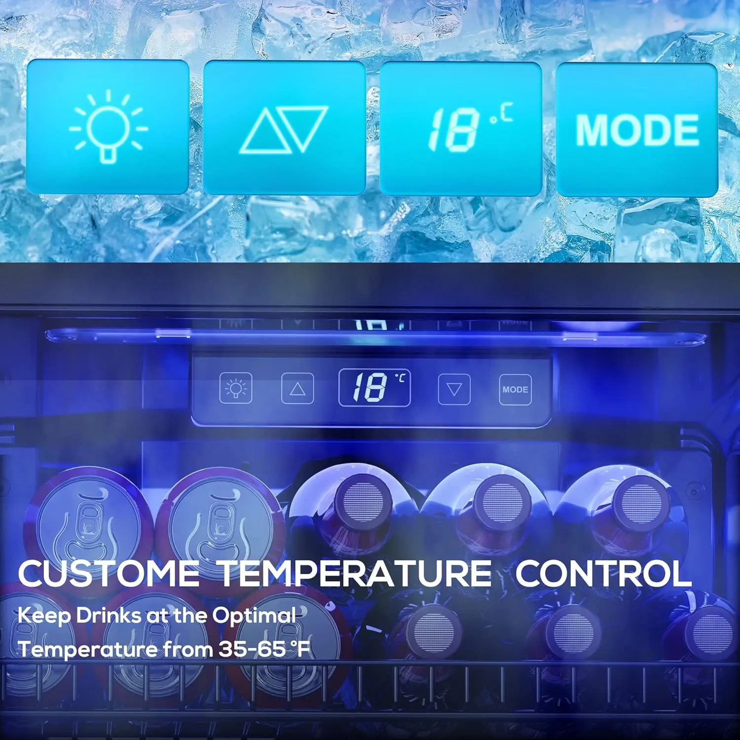 Refrigerator Cooler-120 Cans Freestanding Mini Fridge Cooler with Glass Door, Adjustable Shelves & Digital Temperature Display f
