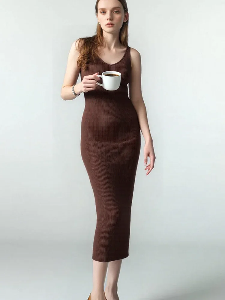 Autumn Winter Suspender Women's Dress New Fashion Sleeveless Lady Elegant Office Knit Clothes Sexy Slip Dress for Women