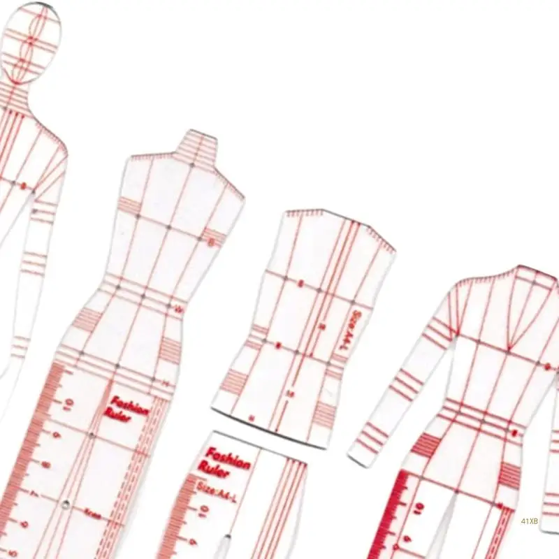 Mannequin Sewing Template Ruler 4 Pcs 41XB Fashion Sketching Ruler Dressmaking Tailoring Designing Drawing