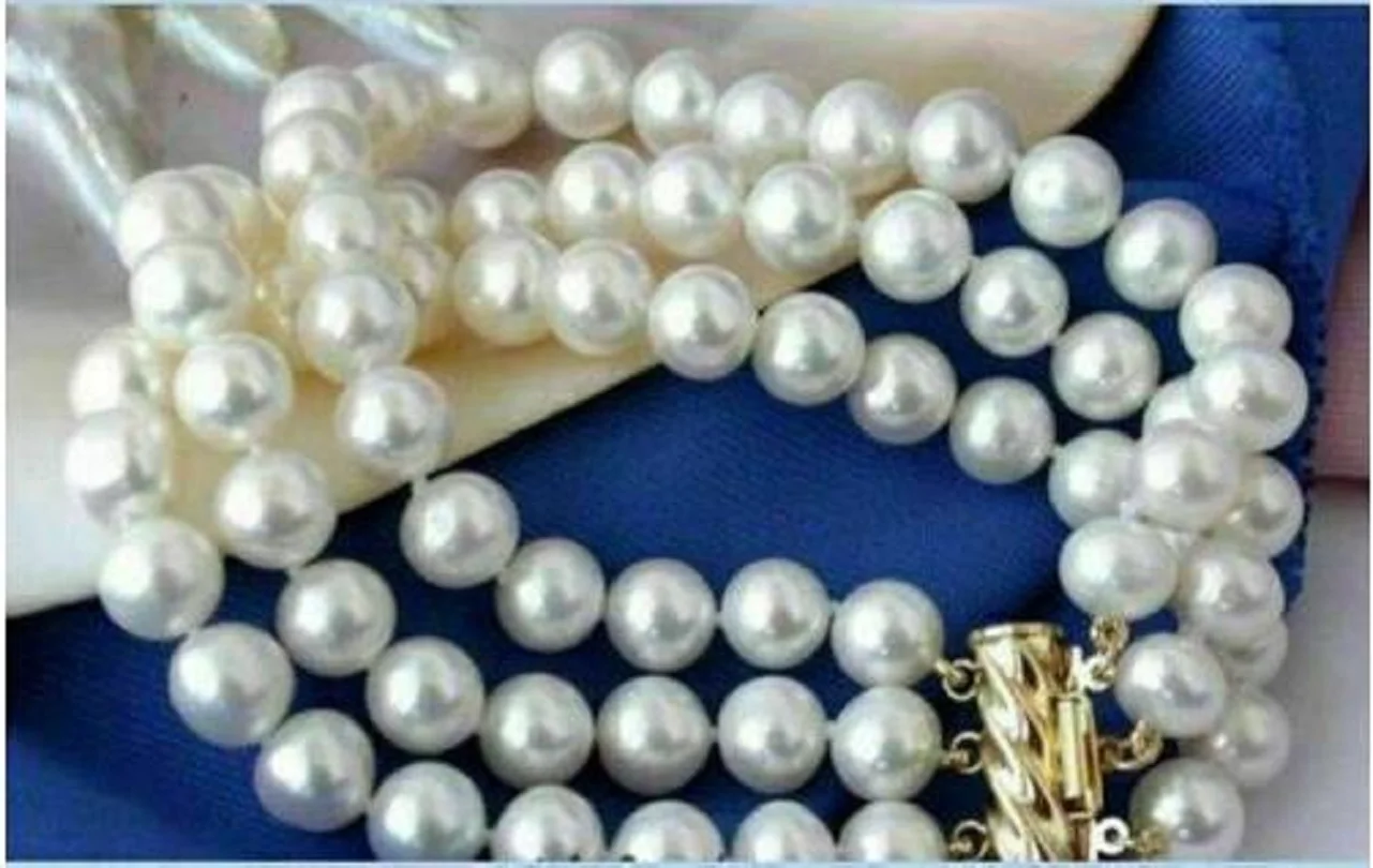 

3 ROW AAA 9-10mm South China Sea White Pearl Bracelet 7.5-8-inch 14K Gold Buckle-