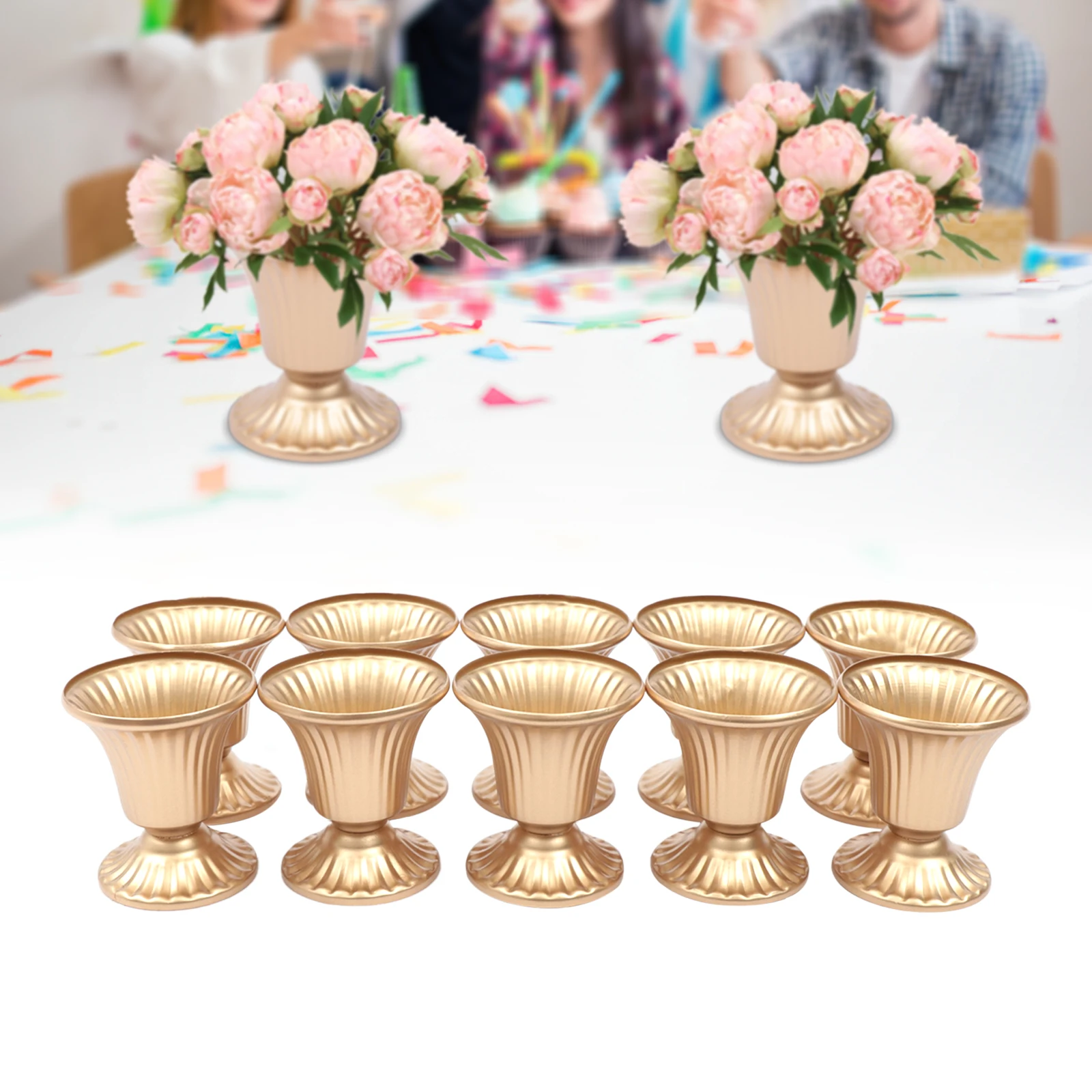 

10Pcs Golden Creative Retro Decor Vase Desktop Wedding Party Centerpieces Holder Flower Trumpet Vases