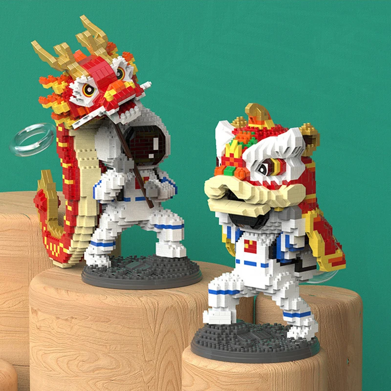 Blocs de construction de l'astronaute de la danse du Lion, jouets de  figurines de Dragon Dance, cosmonaute de Culture chinoise, Mini briques,  cadeaux pour enfants - AliExpress