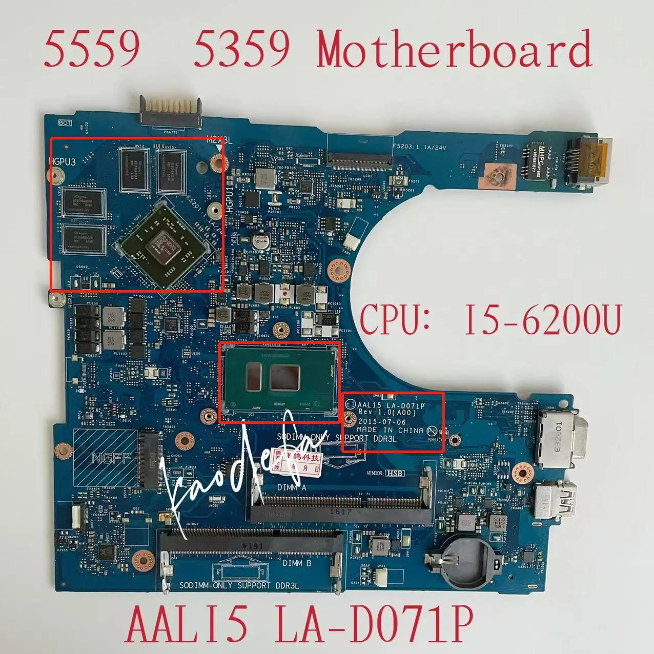 

Рабочая материнская плата для ноутбука DELL Inspiron 15 5559 5459, материнская плата для ноутбука, центральный процессор: Φ GPU:216-0864046 2G 100% протестирована ОК