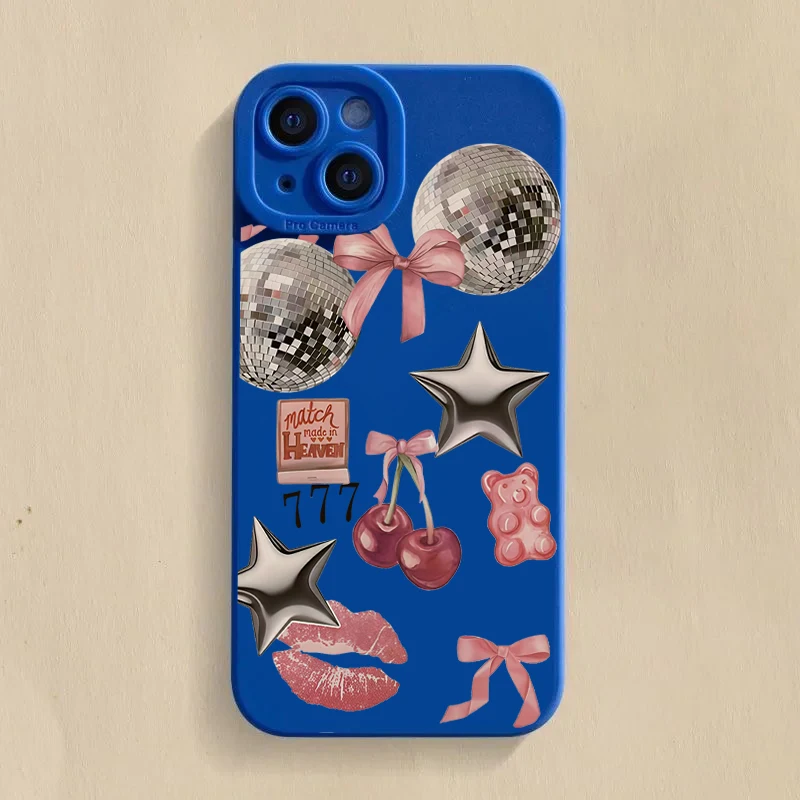 Sparkly Crystal Ball Pink Bow Cherry Pattern Phone Case Cover