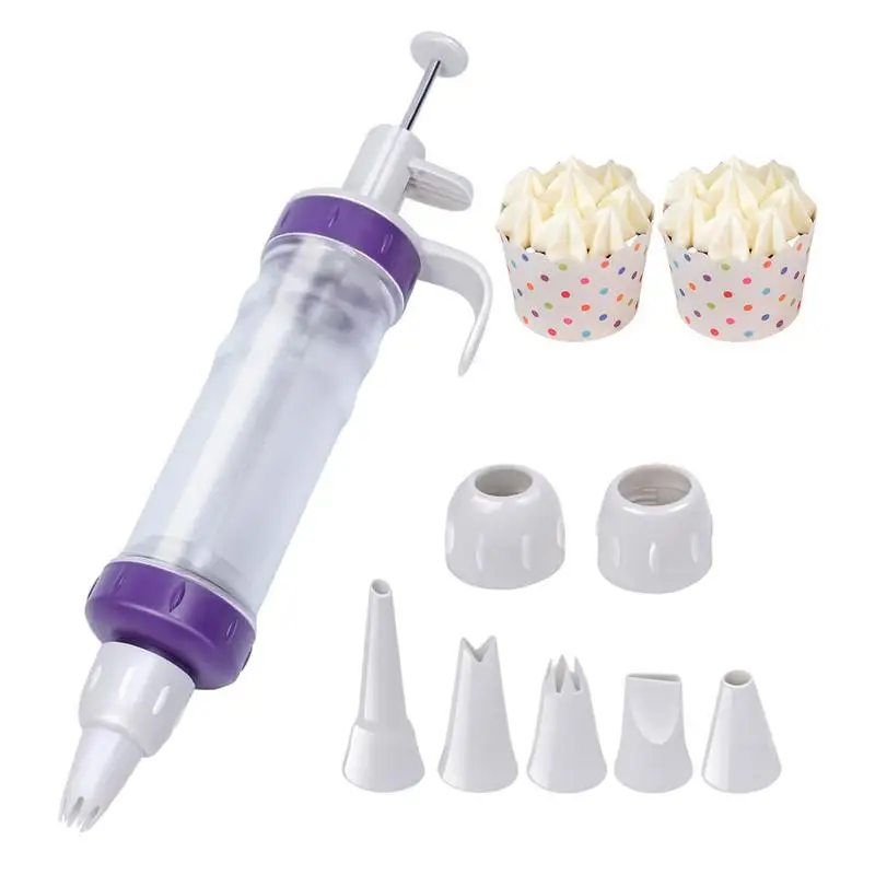 

Frosting Piping Kit Food Grade Anti Rust DIY Cookie Tool Reusable Syringe With 5 Tips Cake Tools Piping Kit For Cookies cakes