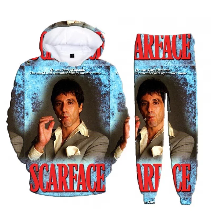 Hot Sales Classic Movie Scarface Tony Montana 3D Print Hoodie Suit Men Sweatshirts Sweatpants Casual Two Piece Tracksuit Set 4