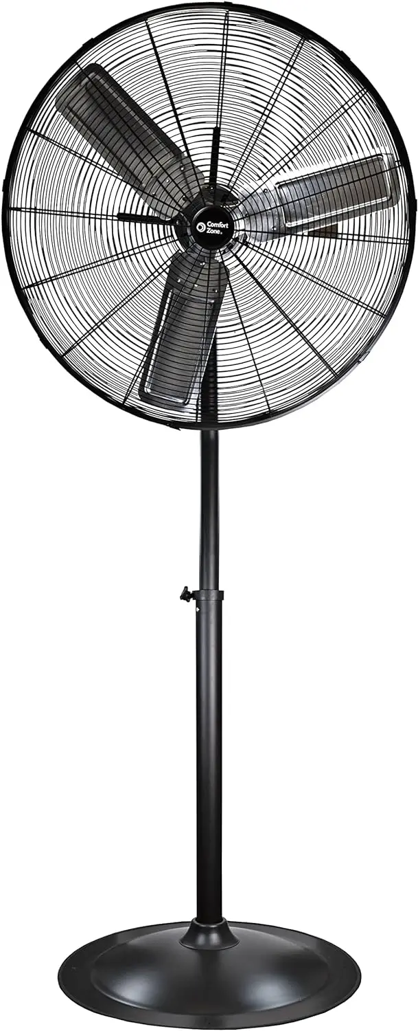 

Zone CZHVP30 30\u201D High-Velocity 3-Speed Industrial Pedestal Fan with Aluminum Blades and Adjustable Height, Black Neck warme