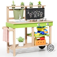 Cuisine en bois d'extérieur, cuisine pour enfants, cuisine de jeu, avec roues, robinet, jardinières, tableau noir, étagères, accessoires de cuisine 1