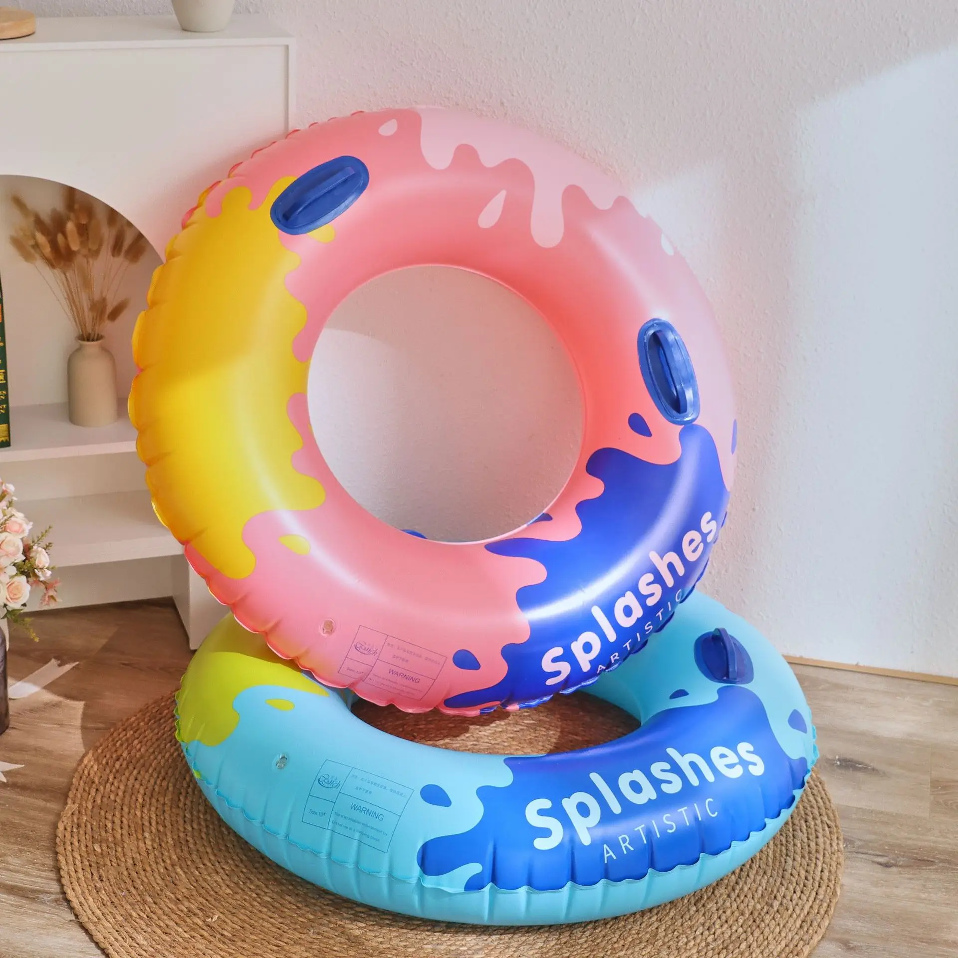 Splash Art Pool Foats Swimming Ring with Handle Adult Inflatable Pool Tube Giant Float Boys Girl Water Fun Toy Swim Laps