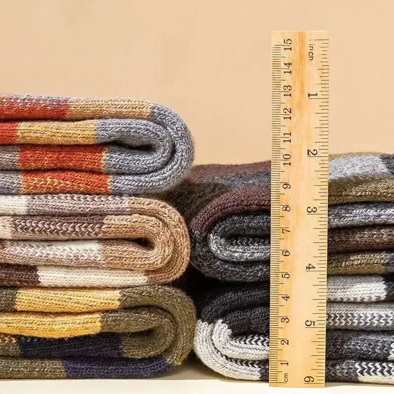 

Leisure Winter Cashmere Size Plaid Wool 5pairs Retro Thick Harajuku Antifreeze Warm Snow Large Long Socks for Men's Men