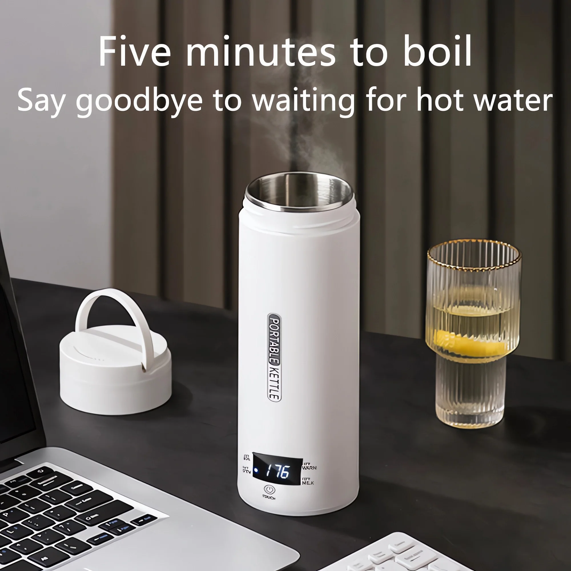 New 500ML Portable Electric Kettle Bottle Boil Water Stewed Cup Travel Smart Pot Temperature Adjustment Kettles 304 Heating Cup