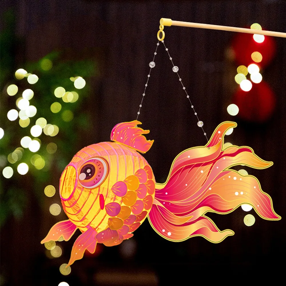 Fish-Shaped Mid-Autumn Festival Fish Lantern Handmade with Led Light Handheld Fish Lantern Blessings Good Luck