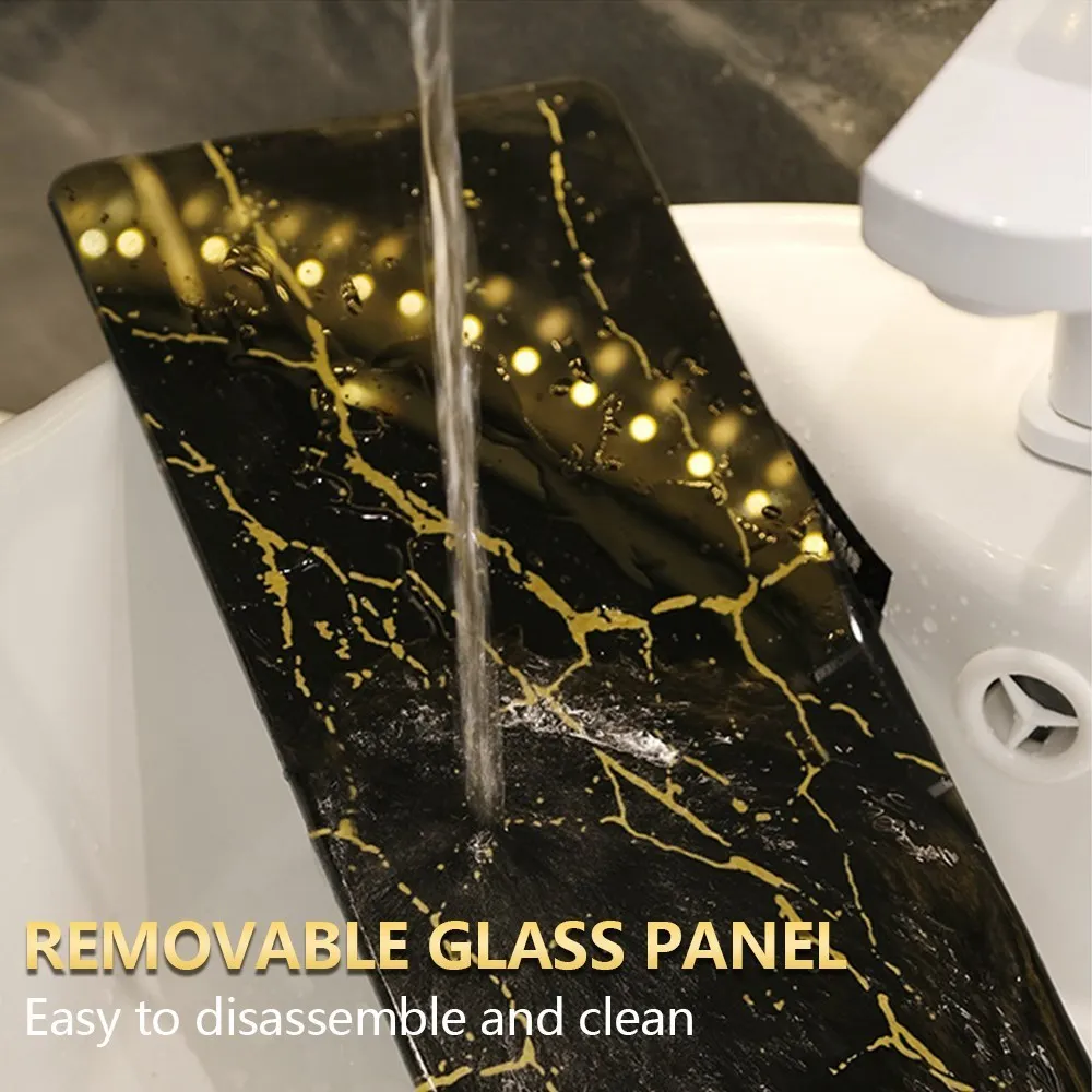 Luxury Bathroom Shelf without drilling Iron Wall Shelf with Marble style Glass Plate Makeup Storage Rack Bathroom Accessories 5