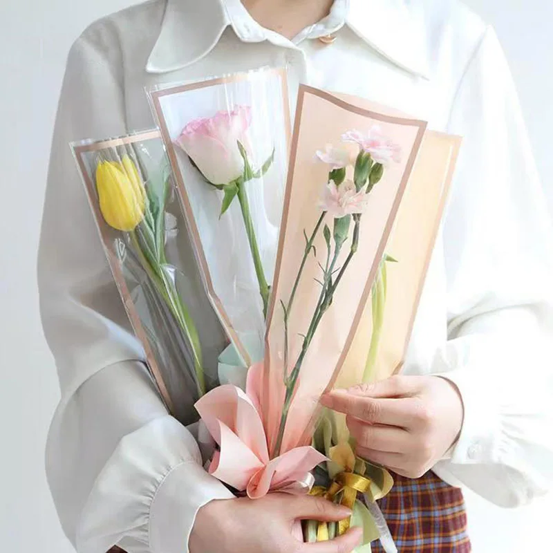 방수 골드 테두리 젤리 필름 꽃 포장지, 반투명 선물 포장, 꽃다발 포장지, 크리스마스 장식, 3 개