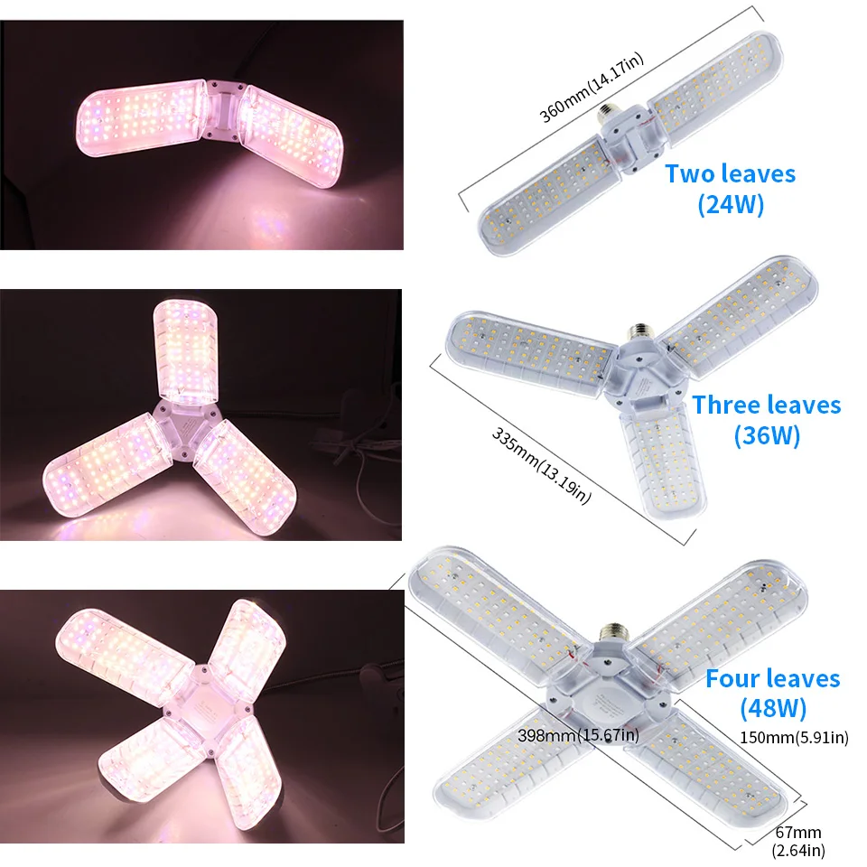 LED Grow Light LED Bulb Lamp 24W 36W 48W Foldable Full Spectrum For Indoor Plants