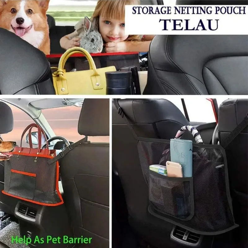 Large Capacity Car Seat Net Pocket Handbag Purse Holder Mesh Back Pouch Between Seats Storage Bag Organizer Car Accessories