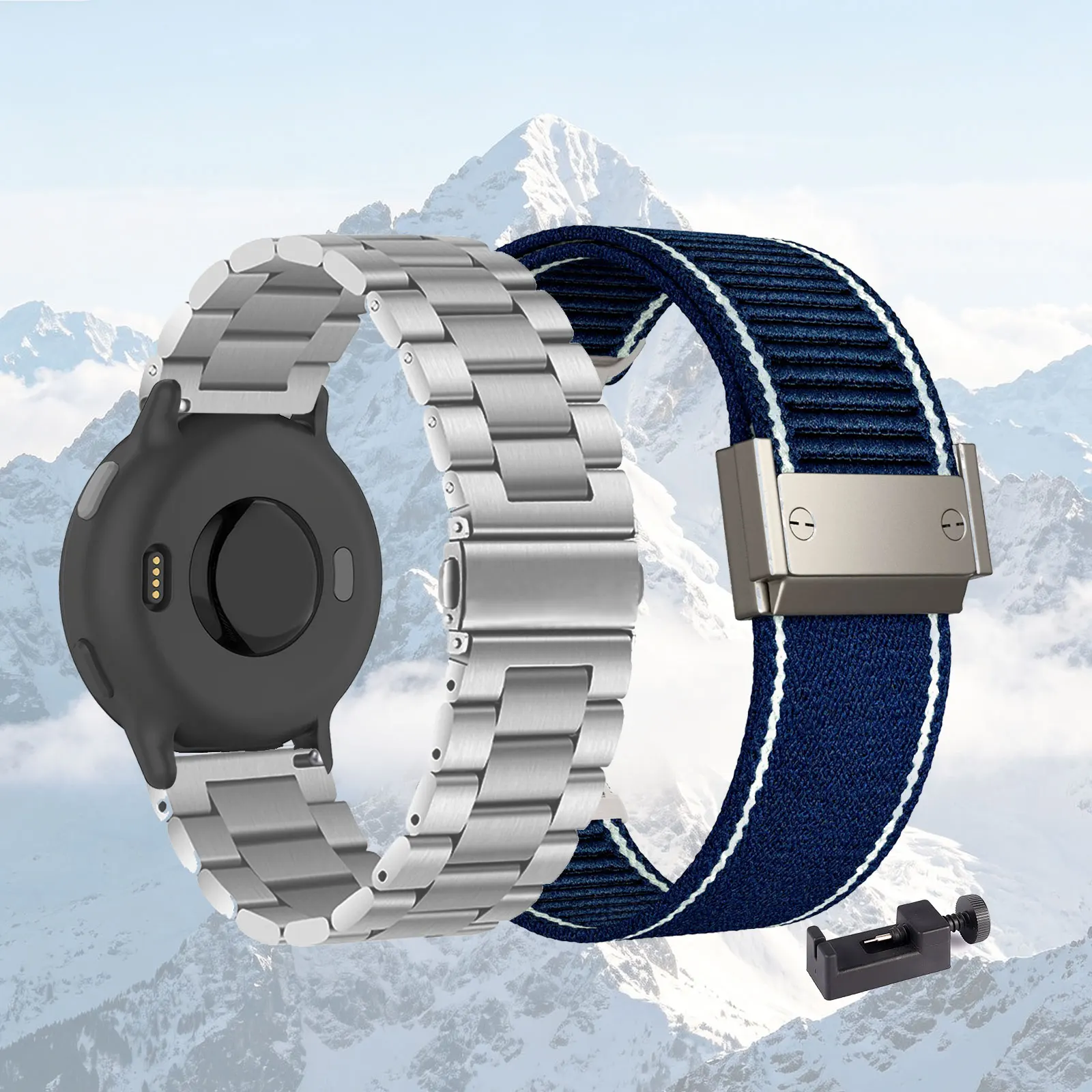 Garmin Venu Series Band Set: Stylish Metal & Versatile Nylon Straps - 2-Pack