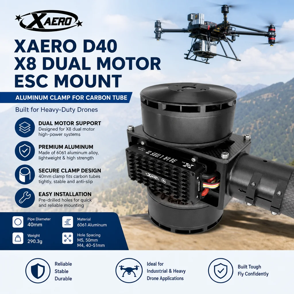 XAERO D40 40mm X8 Dual Motor ESC Halterung Aluminium-Klemme für Carbonrohr Schwerlastdrohne