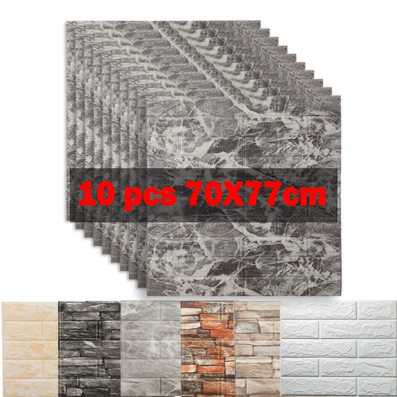 

10pcs 70x77cm 3D Wall Sticker Panels Imitation Brick Self Adhesive Wallpaper Kitchen Bedroom Home Decor Living Room Decoration