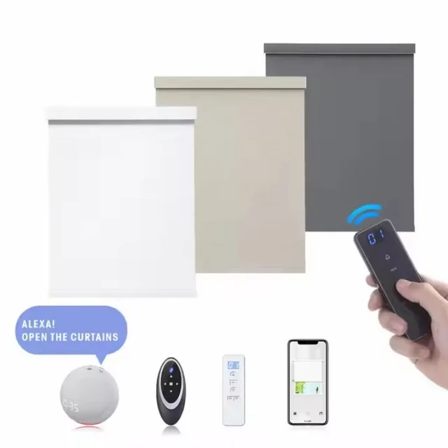 ฝาครอบสี่เหลี่ยมพร้อมรีโมทคอนโทรลผ้า Zigbee มอเตอร์แบบชาร์จไฟได้เชื่อมต่อม่านม้าลายแบบใช้มอเตอร์ Google Alexa สําหรับ Windows 1