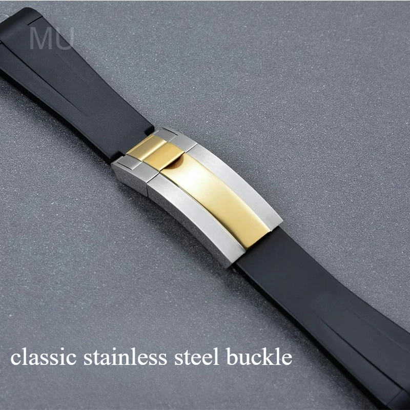 Deluxe Silicone Watch Strap in Black and Green with Curved Interface (20/21mm)
