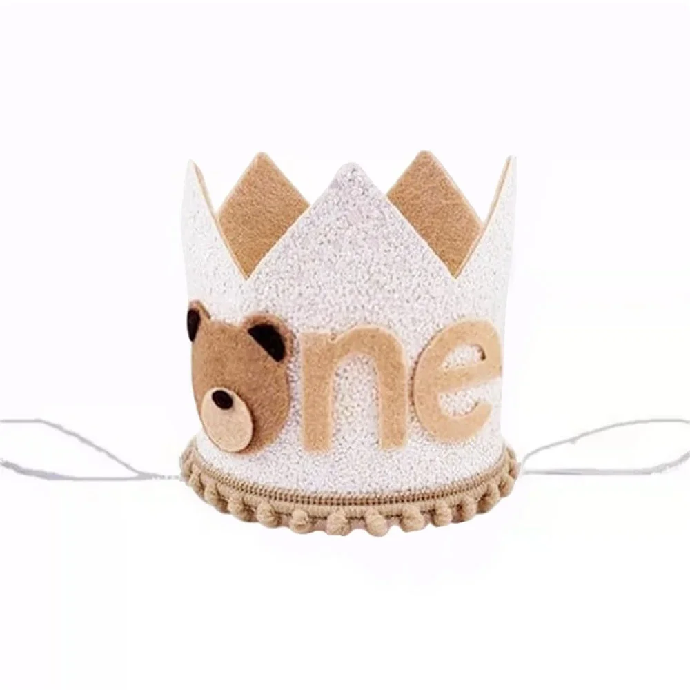 

Teddy Bear One Year Felt Crown Birthday Party Hats Cartoon Animal Little Bear Hat Kids Boys Happy 1st Birthday Party Decorations