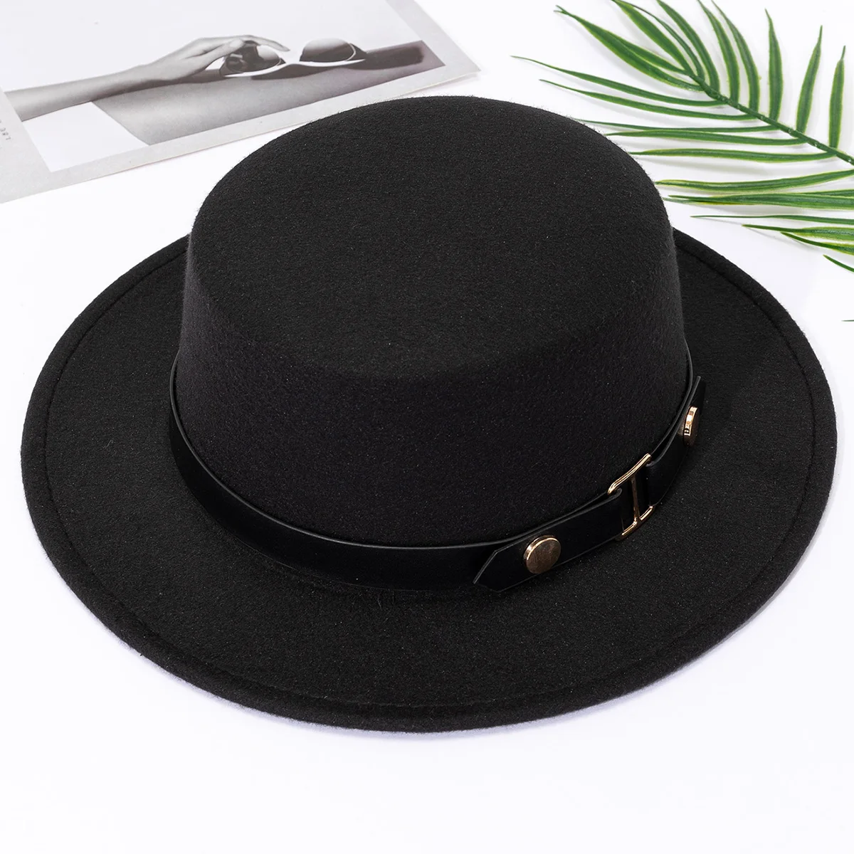 French Socialite Hepburn Style Belt Buckle Flat Top Top Hat For Women In Autumn And Winter, British Retro Versatile_voghion.com