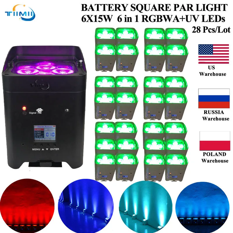 

No Tax 28pcs Wireless Battery Powered Par Light 6x18W RGBWAUV 6IN1 Remote Wifi Portable Par LED Stage Effect Light