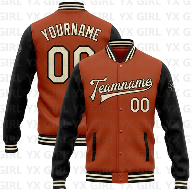 

Custom Texas Orange OR-Black Bomber Full-Snap Varsity Letterman Two Tone Jacket 3D Baseball Button Jacket