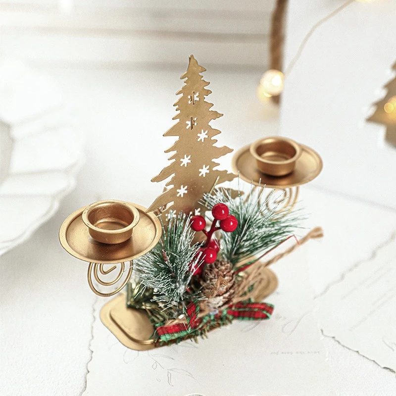 Christmas Candle Holder Golden Iron Snowflake Star Tree Reindeer Candlestick Table Ornaments For Navidad New Year home decor